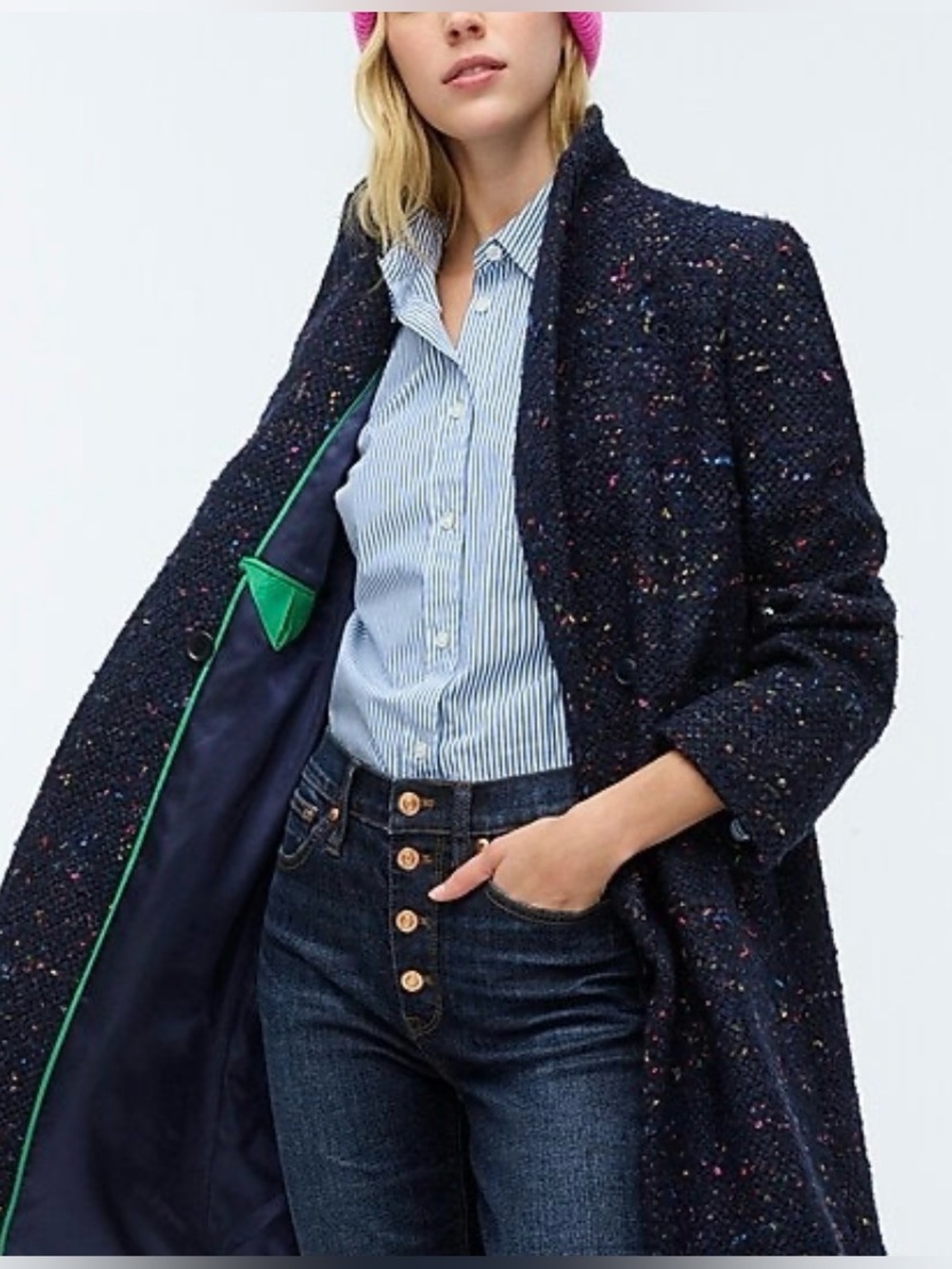 J.Crew Nalya Italian Tweed Wool Navy Topcoat 2 - Picture 6 of 11